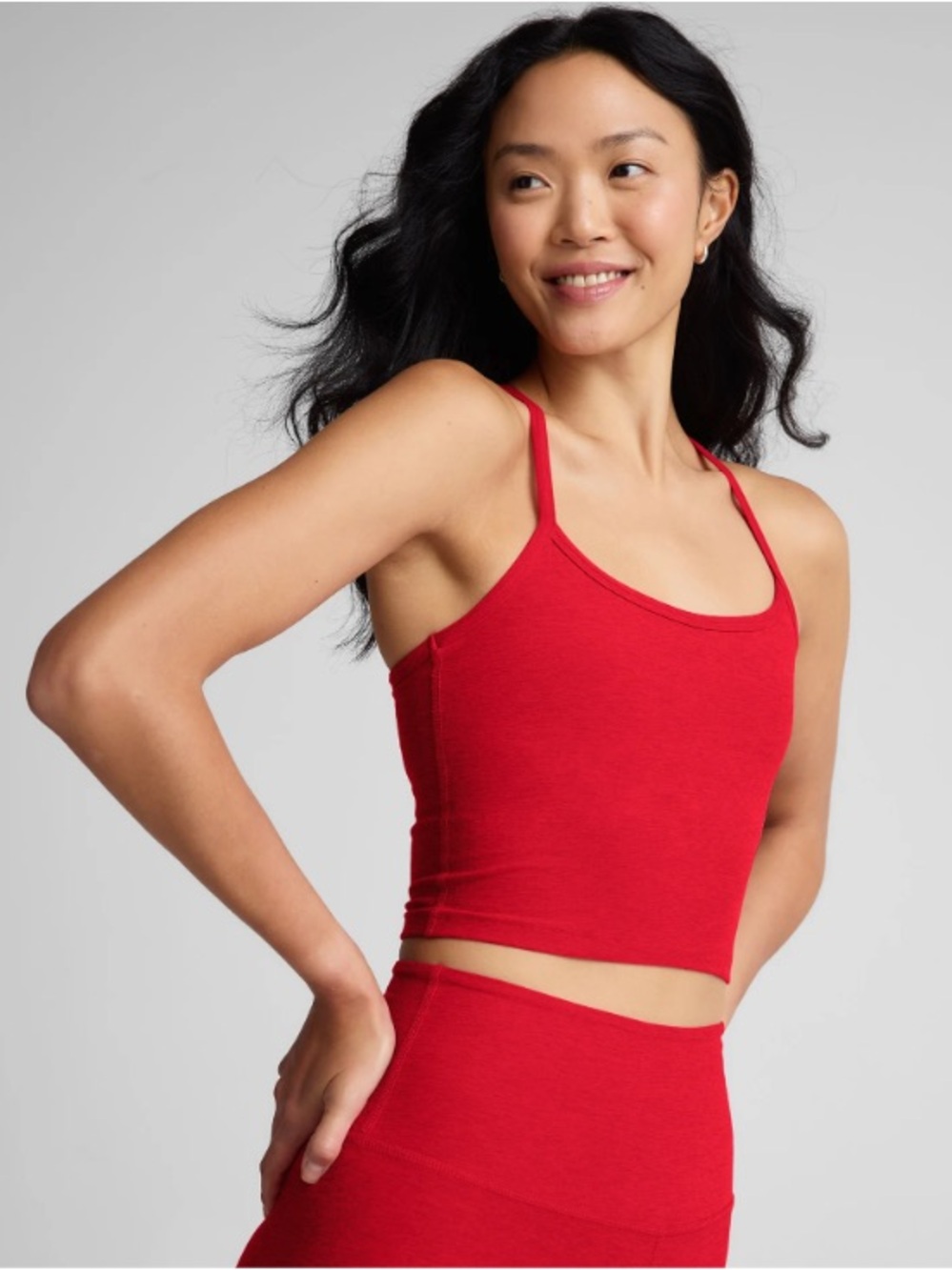BEYOND YOGA SPACEDYE SLIM RACERBACK CROPPED TANK CANDY APPLE RED HEATHER